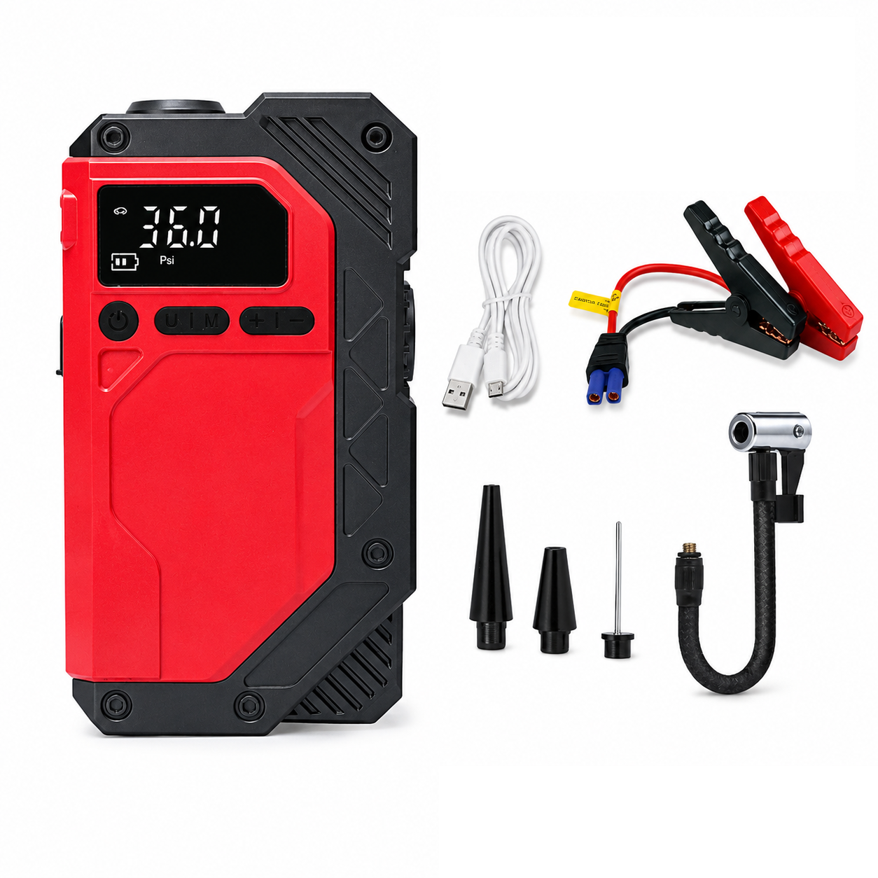 Portable Car Jump Starter & Tire Inflator – Emergency Power & Air Compressor